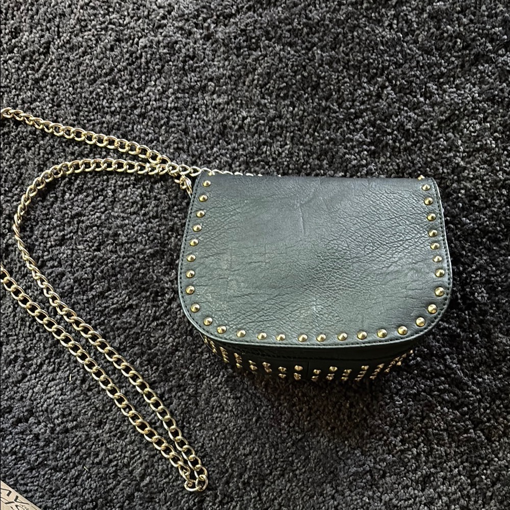 Forever 21 gold studded purse with chain strap.